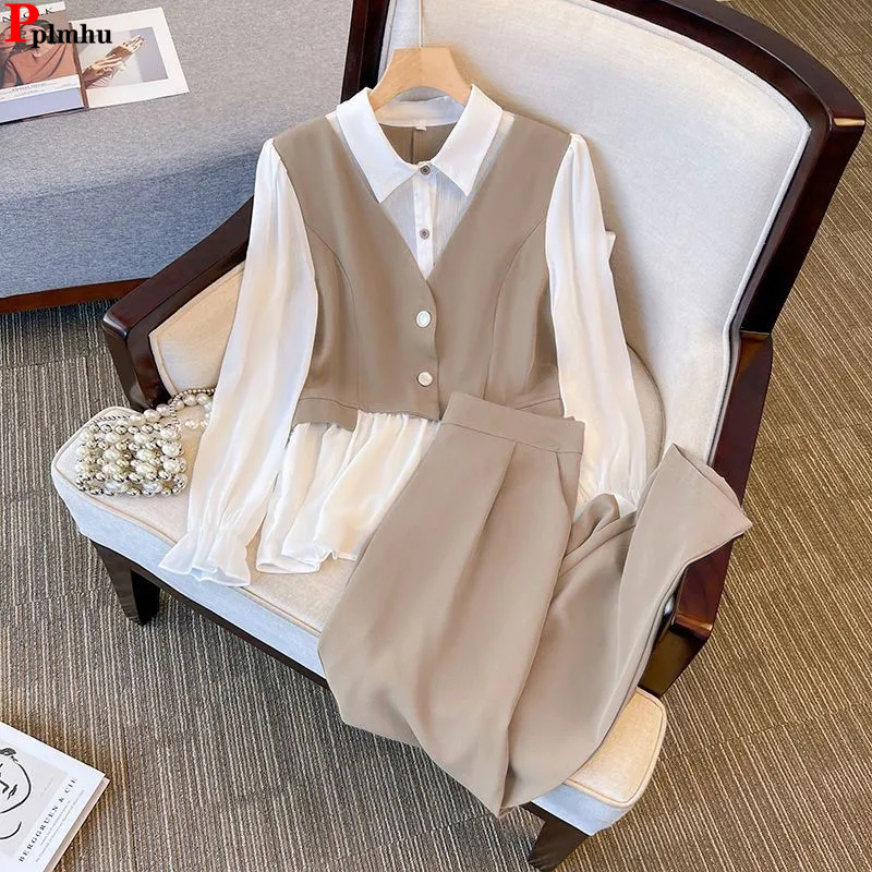 Street Fashion Korean - Korean Chiffon 2 Pieces Sets Slim