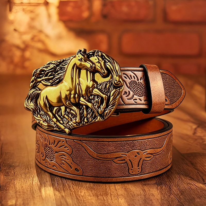 Street Fashion Events - Golden Double Horse-Shaped Alloy Buckle, Fashionable