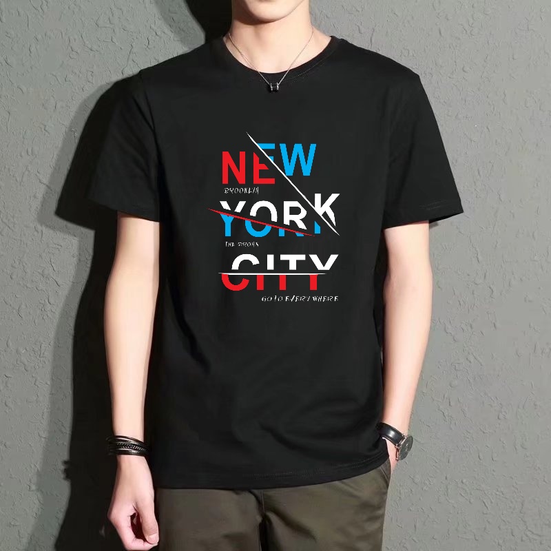 Street Fashion In New York - Men's Black Round-Neck Short-Sleeved T-Shirt, New