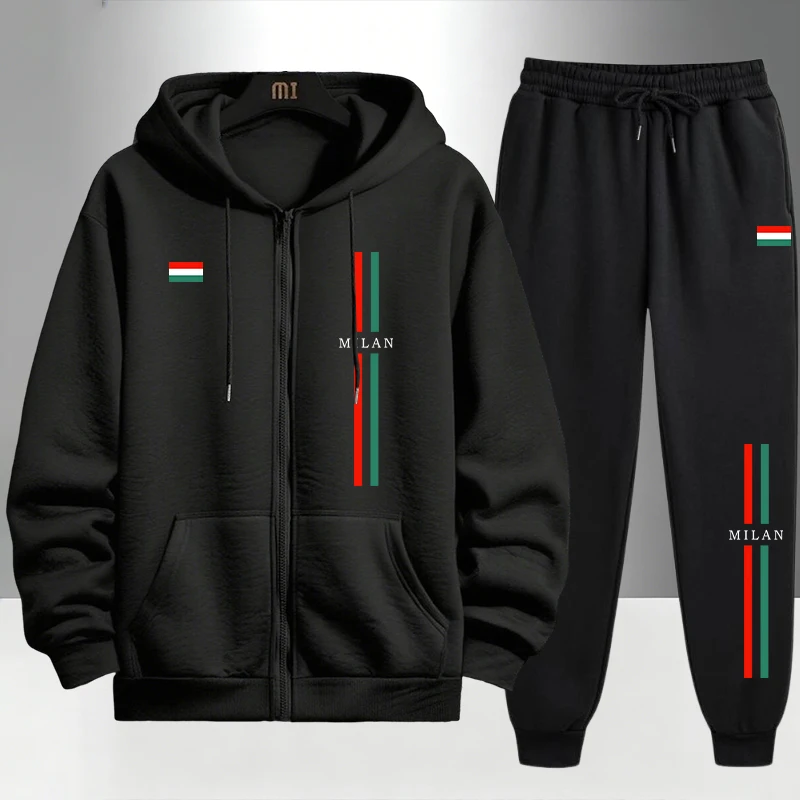 Street Fashion Male - 2026 Italy Printed Men's Set Zipper