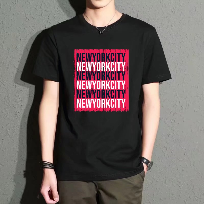 Street Fashion In New York - Men's Black Round-Neck Short-Sleeved T-Shirt, New