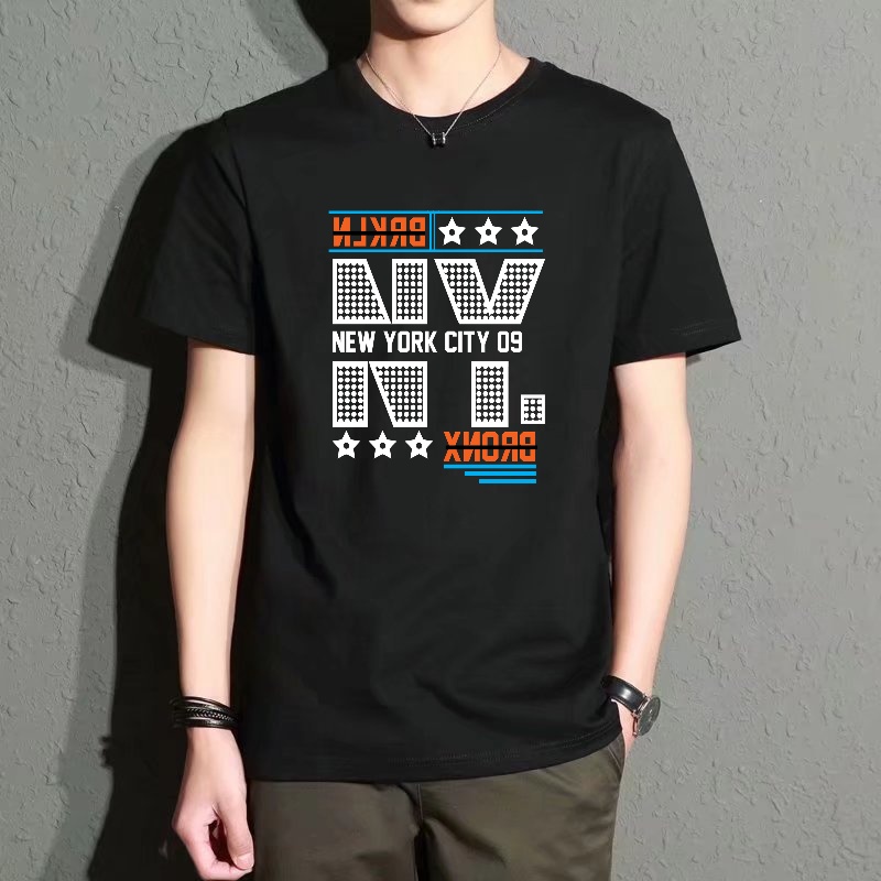 Men's Black Round-Neck Short-S - Street Fashion In New York ulasan dan harga