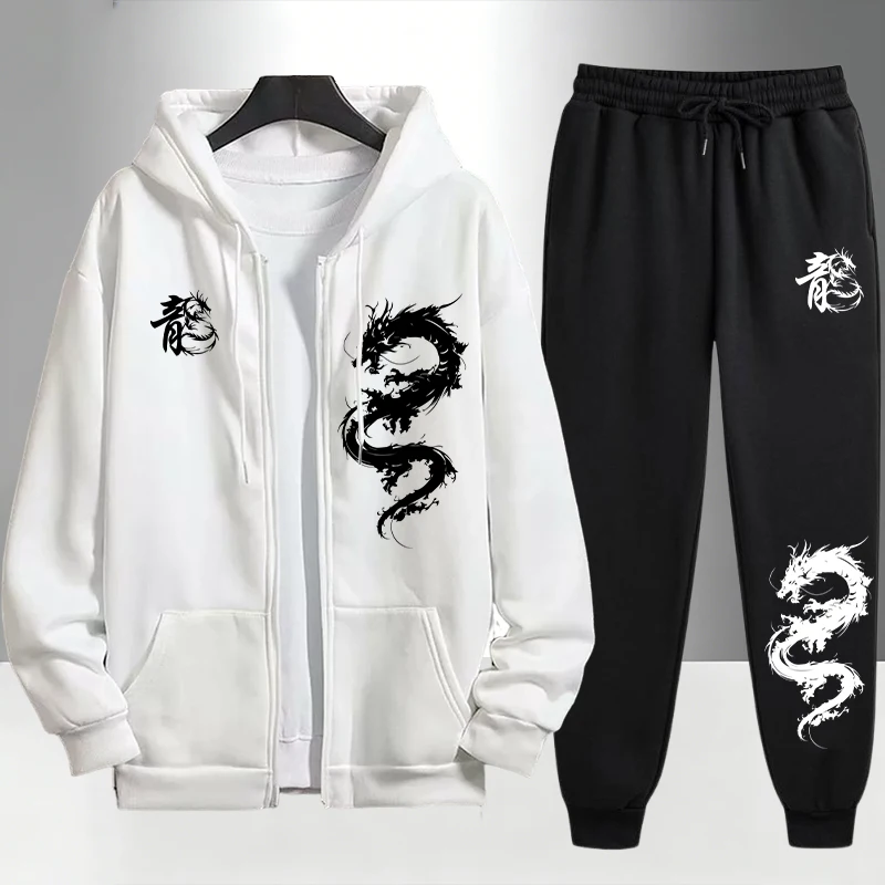 Chinese Dragon Print Tracksuit - Street Fashion Male ulasan dan harga