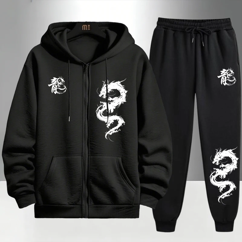 Chinese Dragon Print Tracksuit - Street Fashion Male ulasan dan harga