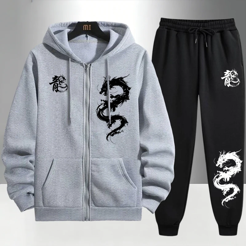 Chinese Dragon Print Tracksuit - Street Fashion Male ulasan dan harga