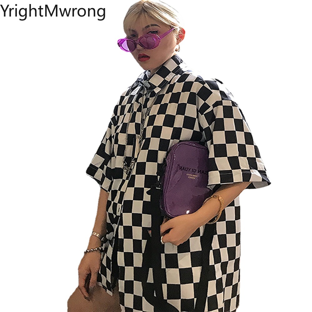 Checkerboard Oversized Shirt W - Street Fashion Korea ulasan dan harga