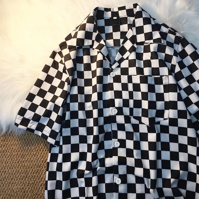 Checkerboard Oversized Shirt W - Street Fashion Korea ulasan dan harga