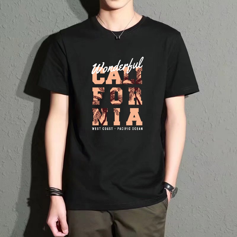 Men's Black Round-Neck Short-S - Street Fashion California ulasan dan harga