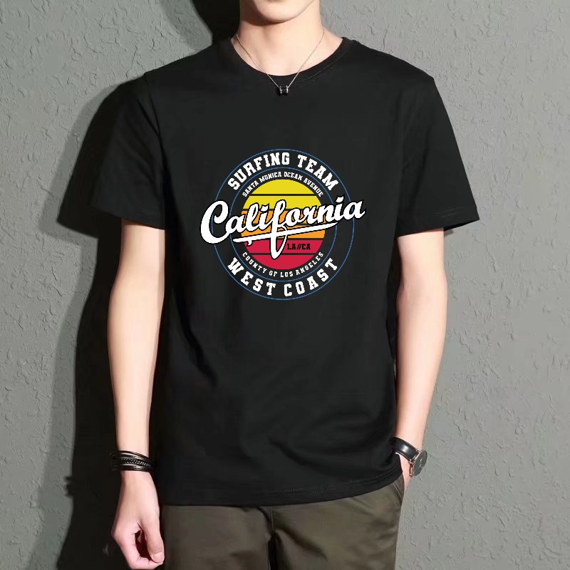 Men's Black Crew Neck Short-Sl - Street Fashion California ulasan dan harga