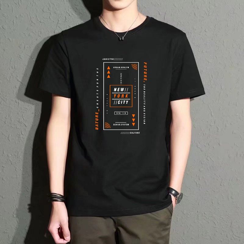 Men's Black Round-Neck Short-S - Street Fashion In New York ulasan dan harga