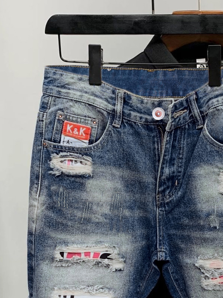 2026 Summer Ripped Straight Me - Street Fashion Korea ulasan dan harga