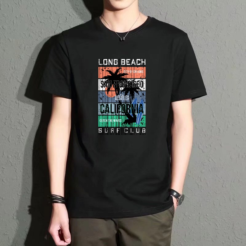 Men's Black Crew Neck Short-Sl - Street Fashion California ulasan dan harga