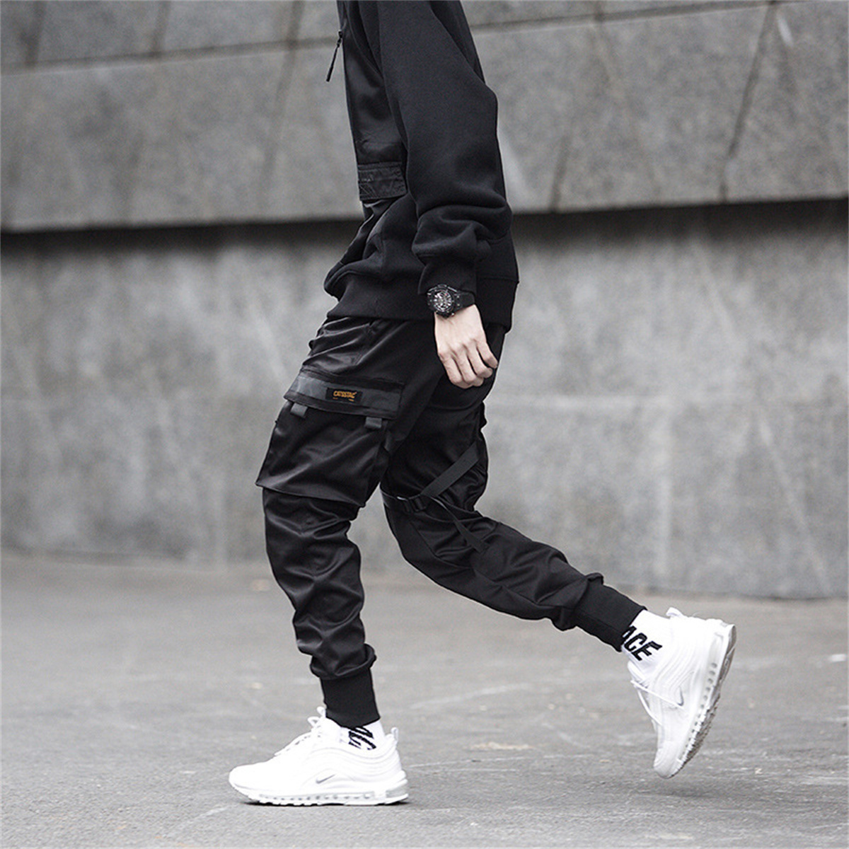 Black Hip Hop Cargo Pants Summ - Street Fashion Korea ulasan dan harga