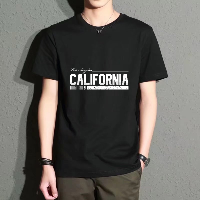 Men's Black Round-Neck Short-S - Street Fashion California ulasan dan harga
