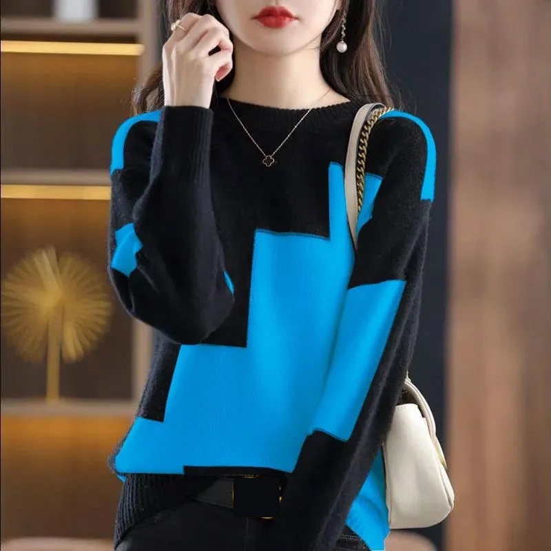 Fashion O-Neck Spliced Knitted - Street Fashion Korea ulasan dan harga