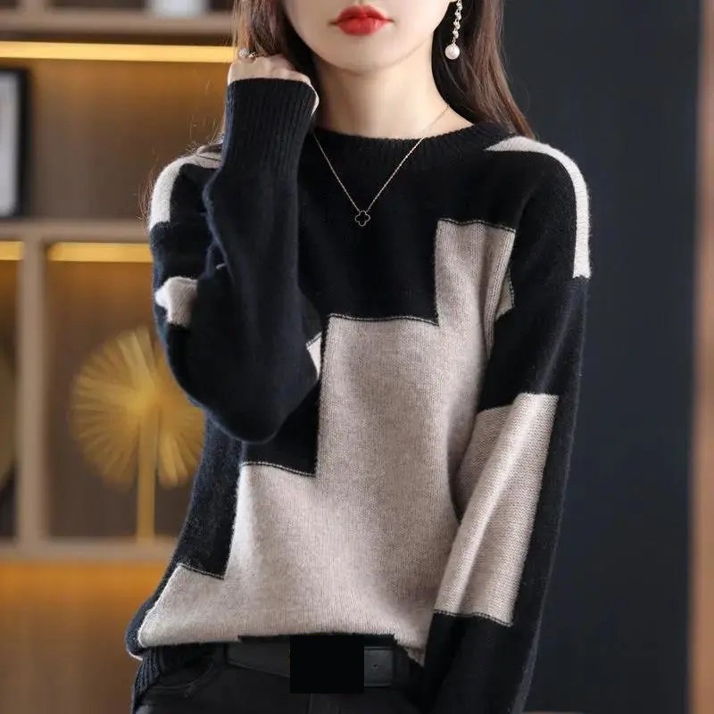 Fashion O-Neck Spliced Knitted - Street Fashion Korea ulasan dan harga