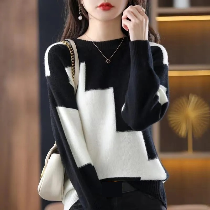 Fashion O-Neck Spliced Knitted - Street Fashion Korea ulasan dan harga