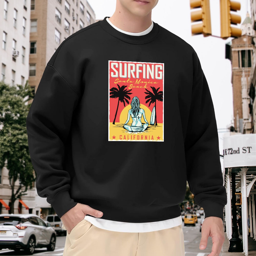 Men's Black Crewneck Sweatshir - Street Fashion California ulasan dan harga