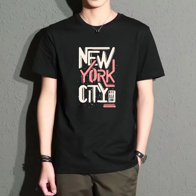 Men's Black Round-Neck Short-S - Street Fashion In New York ulasan dan harga