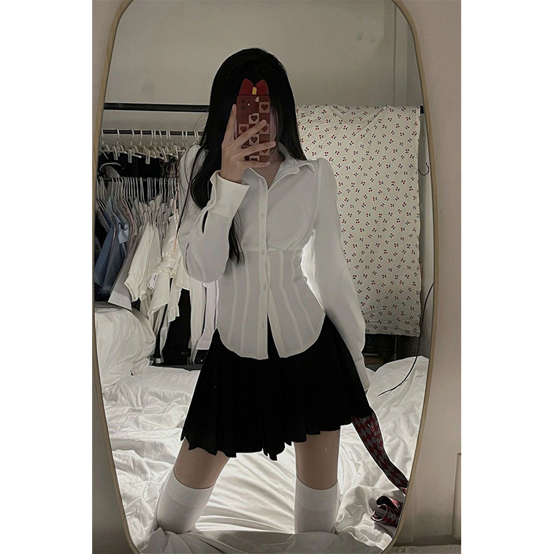 Y2K White Shirts Women Streetw - Street Fashion Korea ulasan dan harga