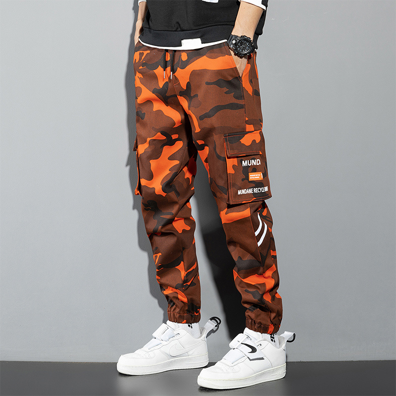 Orange Cargo Pants Men Hip Hop - Street Fashion Korea ulasan dan harga